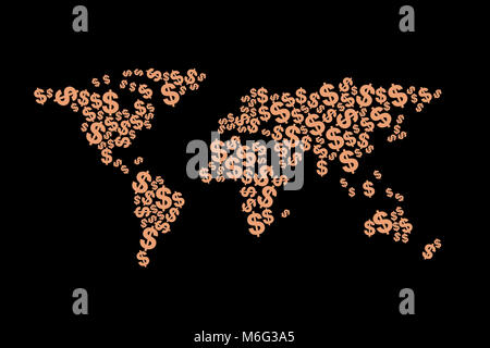 World map made up of currency symbols, business investment Stock Photo