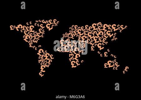 World map made up of currency symbols, business investment Stock Photo