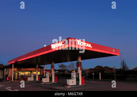 Total petrol Station at night, Great Yarmouth, Norfolk, England, UK Stock Photo