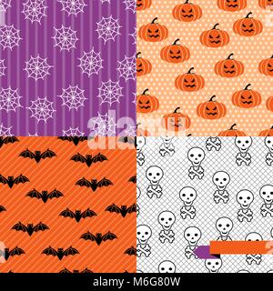 Seamless backgrounds of Halloween-related objects and creatures. Stock Vector