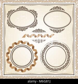 Vector vintage frames at grunge background with retro ornament Stock Vector