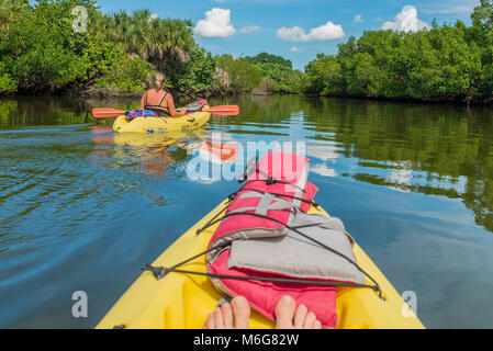 USA, Florida Fort Myers beach, sol, varmt, semester, ledigt, hav, sjö, kajak, plastkajak, båt, paddel,  sjöko, upplevelse, fantastiskt, människor, dju Stock Photo