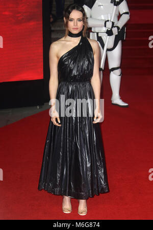 Dec 12, 2017  - Daisy Ridley  attending 'Star Wars: The Last Jedi' European Premiere at Royal Albert Hall in London, England, UK Stock Photo