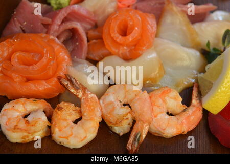 Mixed seafood salad in dish,The Thai food made form shrimp,fish, shellfish, squid Stock Photo