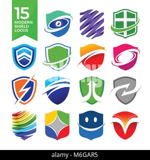 15 Modern Shield Logos Vector Symbol Graphic Design Stock Vector