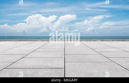Marble platform on the shore, near the endless sea. Stock Photo