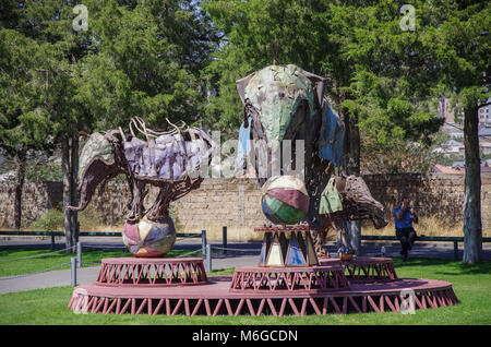 YEREVAN, ARMENIA - September 14, 2013: Modern art statue near the Yerevan Cascade, a giant stairway in Yerevan, Armenia. One of the most important sig Stock Photo