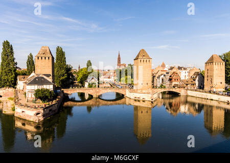 Views of the Ponts Couverts and the Cathedral of Strasbourg from the Barrage Vauban. A World Heritage Site since 1988