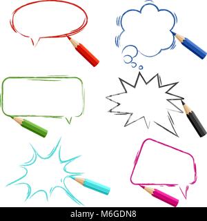 Set of hand-drawn speech bubbles with pencils Stock Vector