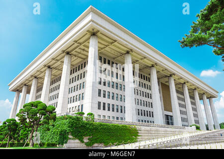 SEOUL, KOREA - AUGUST 14, 2015: Building of National Assembly Proceeding Hall - South Korean Capitol on Yeouido island - Seoul, Korea Stock Photo