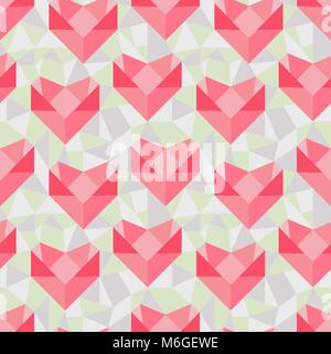 Seamless geometric pattern with origami hearts Stock Vector