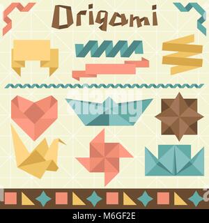 Retro origami set with design elements Stock Vector