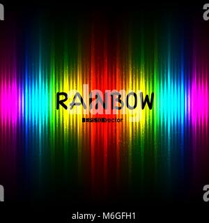 Rainbow striped color lights template background with text message. Natural radiance iridescent vector illustration dark backdrop Stock Vector