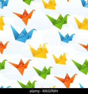 Origami paper birds flight abstract background Stock Vector