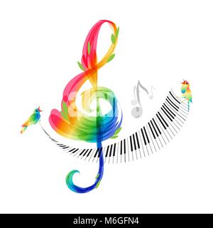 Music design, treble clef and piano keyboard on white background, vector illustration Stock Vector