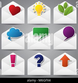 Set of paper envelopes and sign inside. Stock Vector