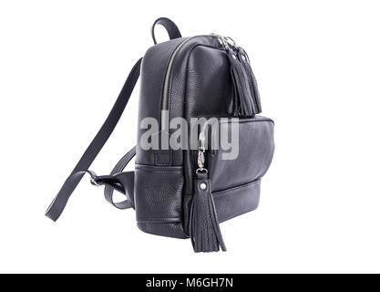 Black leather women's backpack. Stock Photo