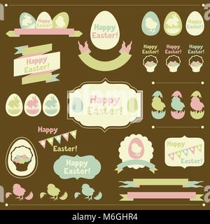 Set of Happy Easter ornaments and decorative elements Stock Vector