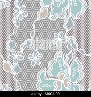 Lace fabric seamless pattern with abstract flowers Stock Vector