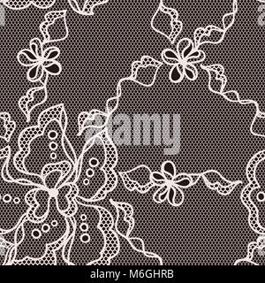 Lace fabric seamless pattern with abstract flowers Stock Vector