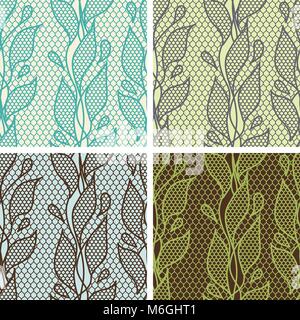 Set of lace seamless patterns with abstarct flowers Stock Vector
