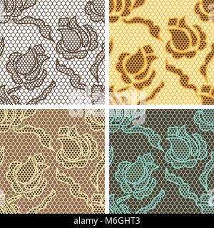 Set of lace seamless patterns with abstarct flowers Stock Vector
