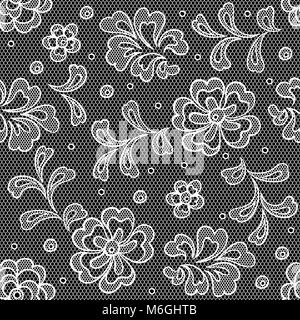 Lace fabric seamless pattern with abstract flowers Stock Vector