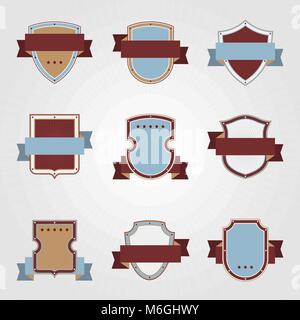 Vintage heraldry shields and ribbons retro style set Stock Vector