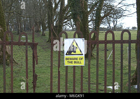 Beware of the Bull warning on a gate. Stock Photo