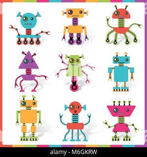 Little abstract robot doodle collection Stock Vector