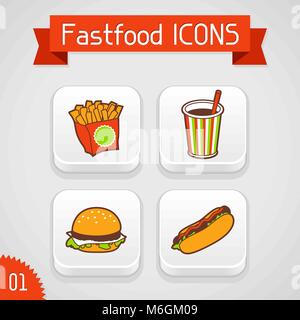 Collection of apps icons with fast food illustration. Set 1 Stock Vector