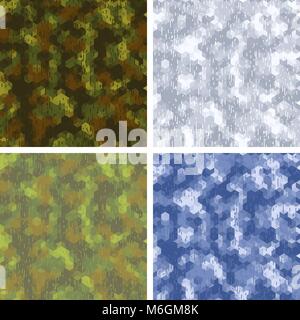 Seamless stylized camouflage patterns with hexagons Stock Vector
