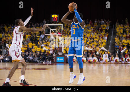March 03, 2018: UCLA Bruins guard Aaron Holiday (3) shoots the ball in a NCAA Basketball game between the UCLA Bruins vs USC Trojans at the Galen Center in Los Angeles, CA: Jordon Kelly/CSM(Jordon Kelly : © Cal Sport Media) Credit: Cal Sport Media/Alamy Live News Stock Photo