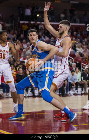 March 03, 2018: UCLA Bruins forward Gyorgy Goloman (14) drives to the basket in a NCAA Basketball game between the UCLA Bruins vs USC Trojans at the Galen Center in Los Angeles, CA: Jordon Kelly/CSM(Jordon Kelly : © Cal Sport Media) Credit: Cal Sport Media/Alamy Live News Stock Photo