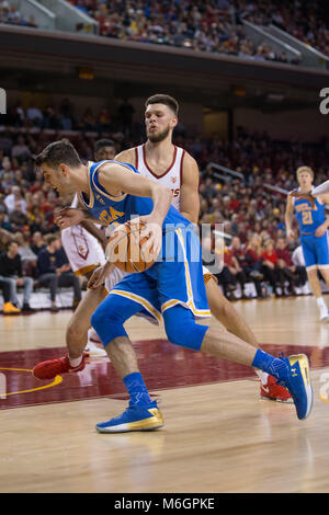 March 03, 2018: UCLA Bruins forward Gyorgy Goloman (14) drives to the basket in a NCAA Basketball game between the UCLA Bruins vs USC Trojans at the Galen Center in Los Angeles, CA: Jordon Kelly/CSM(Jordon Kelly : © Cal Sport Media) Credit: Cal Sport Media/Alamy Live News Stock Photo
