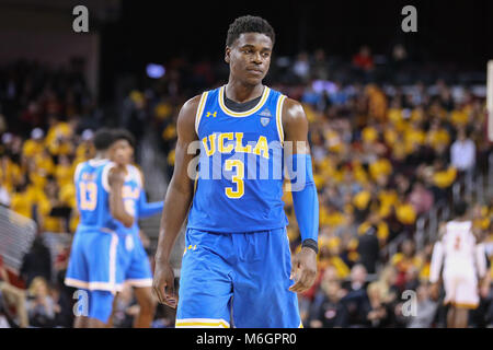 March 03, 2018: UCLA Bruins guard Aaron Holiday (3) in a NCAA Basketball game between the UCLA Bruins vs USC Trojans at the Galen Center in Los Angeles, CA: Jordon Kelly/CSM(Jordon Kelly : © Cal Sport Media) Credit: Cal Sport Media/Alamy Live News Stock Photo