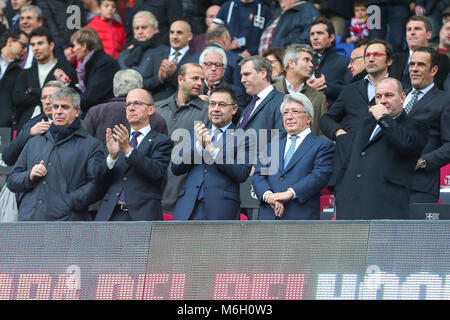 Barcelona, Spain. 04th Mar, 2018. Josep Maria Bartomeu and Enrique Cerezo, the presidents of FC Barcelona and Atletico Madrid during the match between FC Barcelona against Atletico Madrid, for the round 27 of the Liga Santander, played at Camp Nou Stadium on 4th March 2018 in Barcelona, Spain. Credit: Gtres Información más Comuniación on line, S.L./Alamy Live News Stock Photo