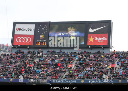 Barcelona, Spain. 04th Mar, 2018. Memorial to Quini during the match between FC Barcelona against Atletico Madrid, for the round 27 of the Liga Santander, played at Camp Nou Stadium on 4th March 2018 in Barcelona, Spain. Credit: Gtres Información más Comuniación on line, S.L./Alamy Live News Stock Photo