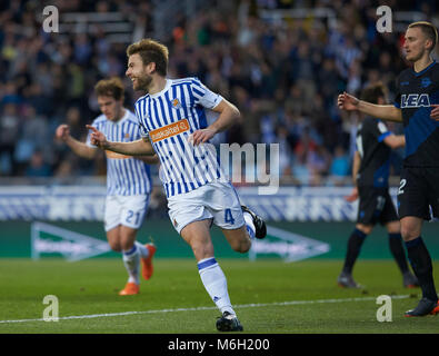 San Sebastian, Spain. 04th Mar, 2018. (4) Asier Illarramendi celebrate goal during the Spanish La Liga soccer match between Real Sociedad and Deportivo Alaves, at Anoeta stadium, in San Sebastian, northern Spain, Sunday, March. 04, 2018. Credit: Gtres Información más Comuniación on line, S.L./Alamy Live News Stock Photo