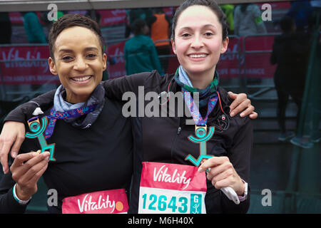 Greenwich,UK,4th March 2018,Adele Roberts, Radio One Presenter takes part in The Vitality Big Half which is a new half marathon starting at Tower Bridge and finishing by the Cutty Sark in Greenwich, passing through the boroughs of Southwark, Tower Hamlets, Lewisham and Greenwich. It has been created by London Marathon Events Ltd. There is also a Vitality Big Festival in Greenwich Park.©Keith Larby/Alamy Live News Stock Photo