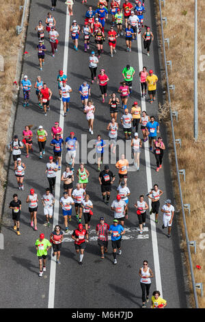 View from above to the runners of Lisbon Rock'n'Roll marathon 2017 Stock Photo