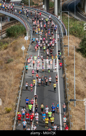 View from above to the runners of Lisbon Rock'n'Roll marathon 2017 Stock Photo