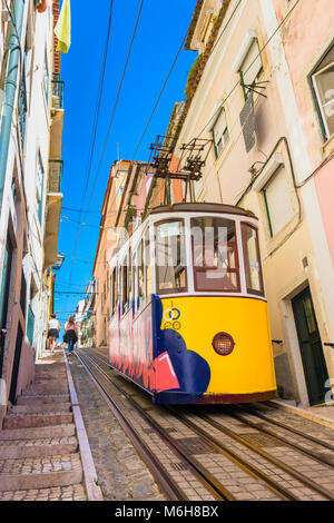 Tram of the Bica Funicular Railway Line in Lisbon Portugal Stock Photo