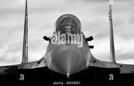 Ukrainian Air Force - Sukhoi Su-27 Flanker fighter jet on static display at the Royal International Air Tattoo Stock Photo