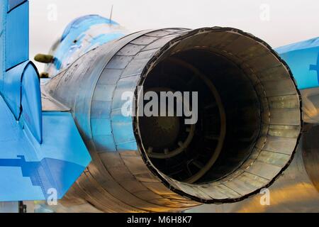 Ukrainian Air Force - Sukhoi Su-27 Flanker fighter jet on static display at the Royal International Air Tattoo Stock Photo