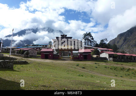 View of the Tengboche monastery with clouds, Everest Base Camp trek, Nepal Stock Photo