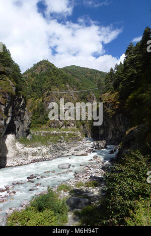 The Hillary bridge (new and old one), Everest Base Camp trek, Nepal Stock Photo