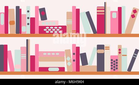 vector illustration of bookshelves with retro style books Stock Vector
