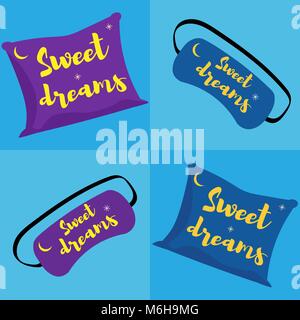 Vector illustration with pillow, sleep mask Stock Vector