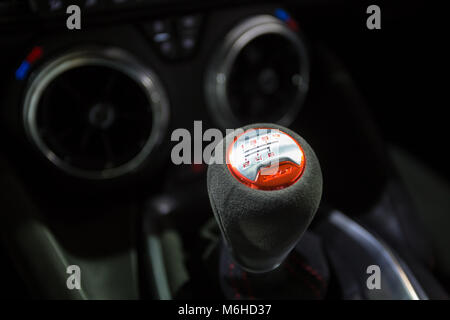 A Car Transmission Red Stick Shift with 6 Six Gears, Sport Car, Supercar  Stock Photo - Alamy